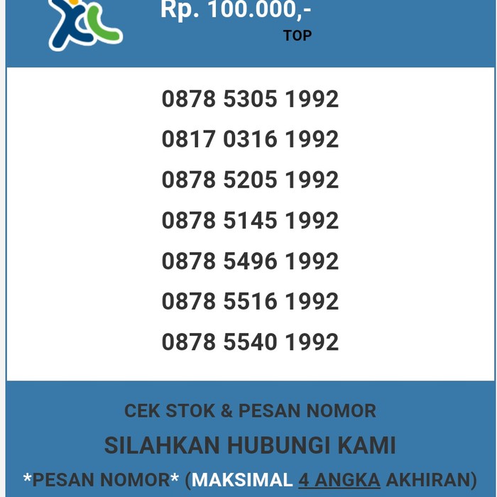 Nomor cantik XL murah tahun lahir 1992 XL dan AXIS T5888-100