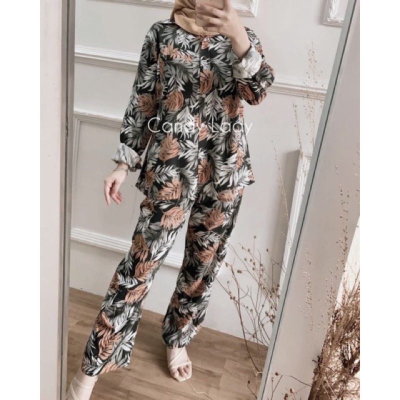 DAILY SET BAJU TIDUR PAJAMAS ONE SET SETELAN RAYON VISCOSE TIE DYE MOTIF A-PALMA ONESET