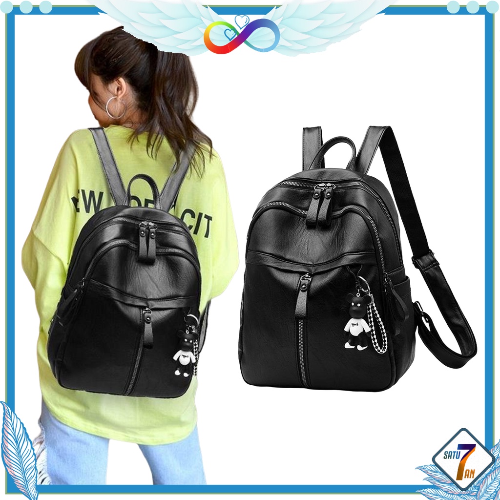 Satu7an T235 Tas Ransel Wanita Fashion Style Korea Kasual Tas Punggung Sekolah Kerja Backpack Cewek Kulit PU