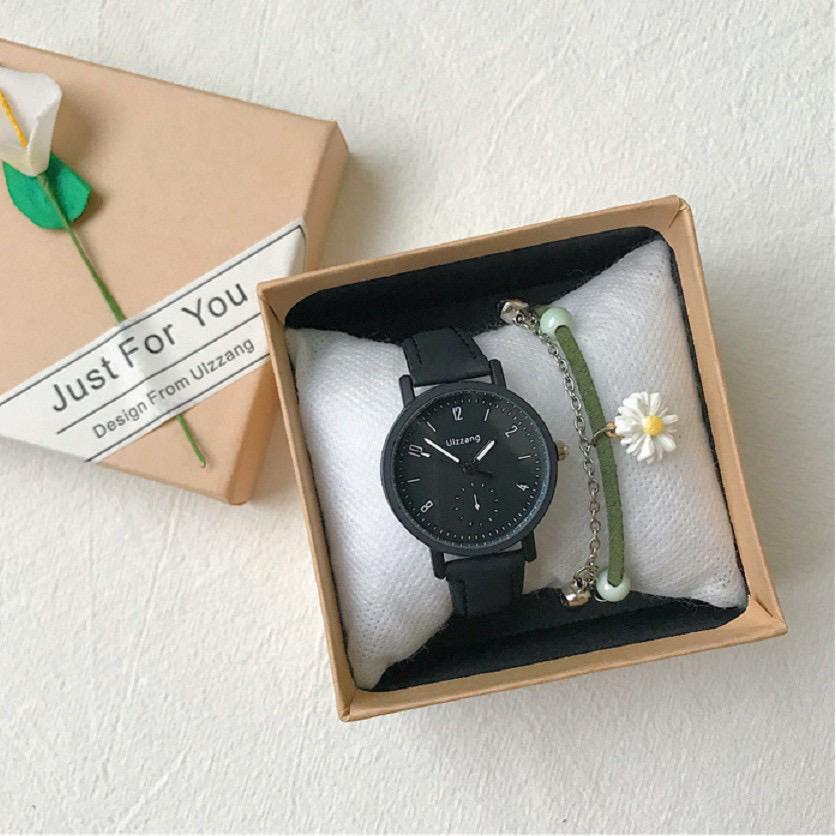 Jam Tangan Quartz Strap PU Analog Casual Gaya Retro Wanita & Pria Ulzzang Watch Korean Fashion JF083-HITAM