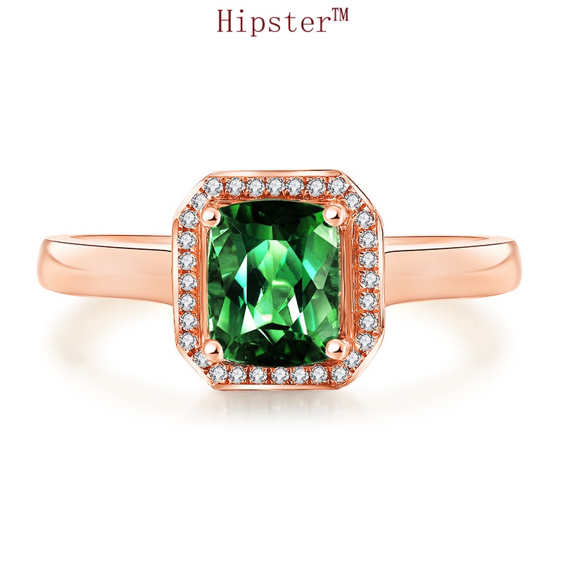 Hot Sale Fashionable Rose Gold Square Emerald Open Ring