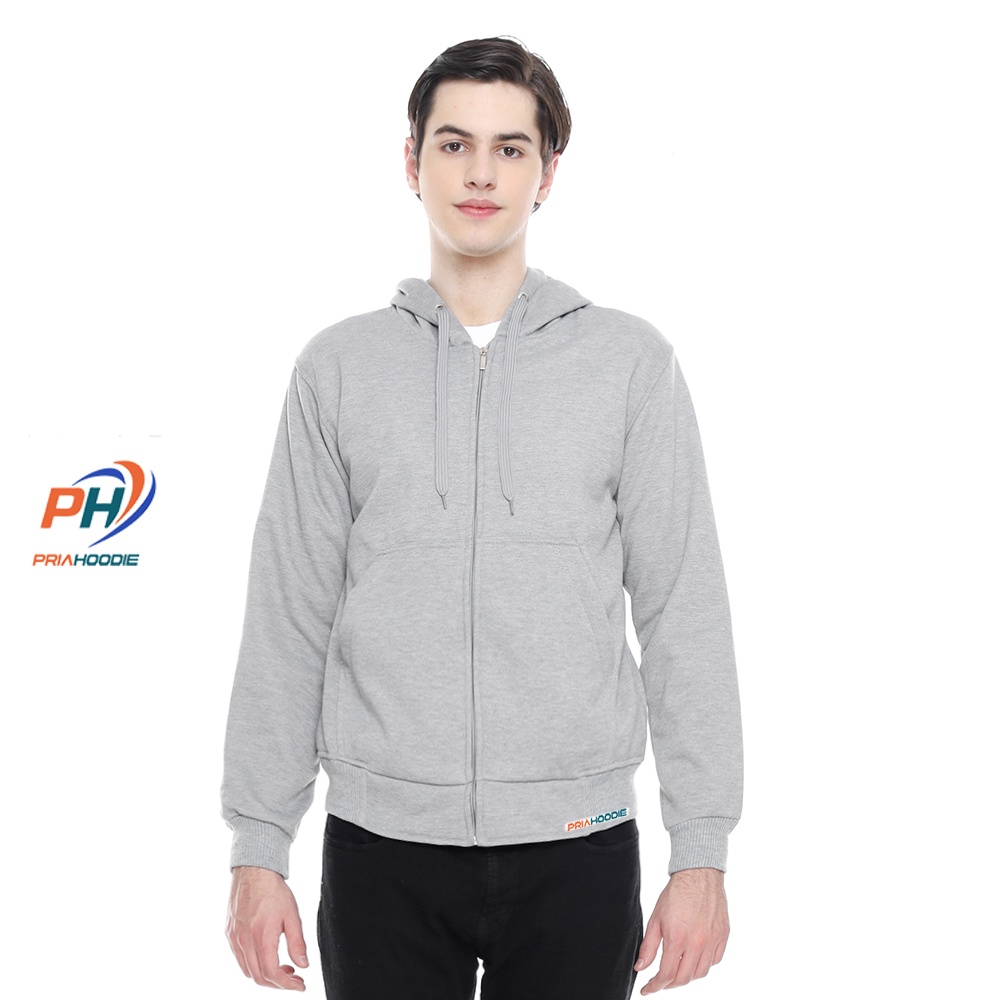 PriaHoodie Jaket Hoodie Zipper Polos Pria Cowok Laki Laki M - XXL (Bisa Cod)-ABU MUDA