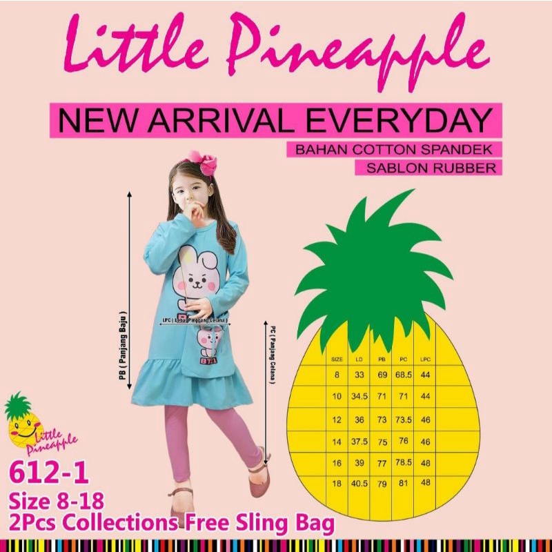 Little Pineapple Setelan Tunik Panjang Anak Free Sling Bag LP 612-1