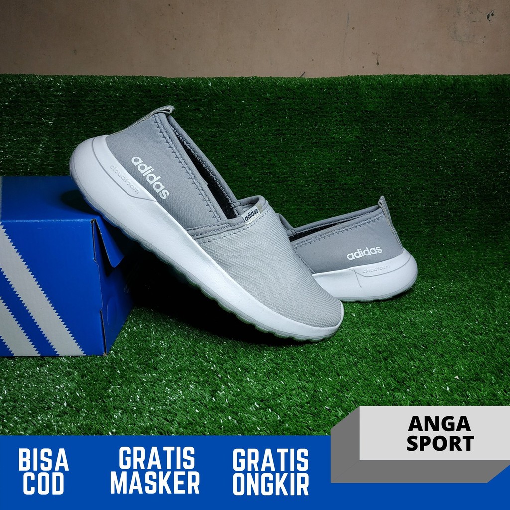 SEPATU WANITA SLIP ON ADIDAS NEO CLOUDFOAM RACER HITAM ABU SEPATU CASUAL MADE IN VIETNAM PREMIUM