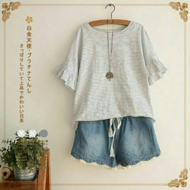 Ruffle Frill sleeve top blouse baju jepang korea fashion japaj kawai mori girl kawaii