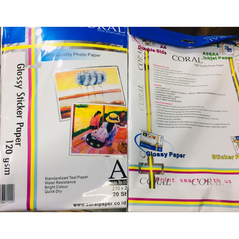 

KERTAS STICKER GLOSSY PHOTO CORAL UKURAN A4 120GR ISI 20