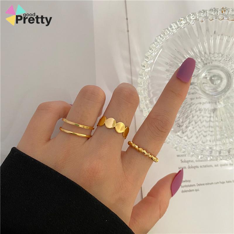 3 Set Cincin Jari Gaya Korea Fashion Vintage Geometris cincin Untuk Wanita - PD