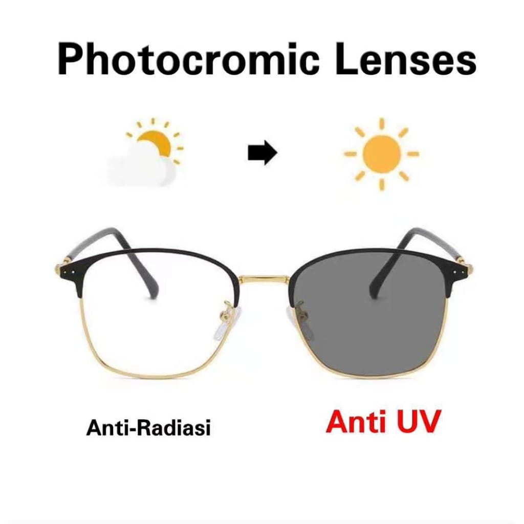 2 In 1 Kacamata lensa photocromic anti radiasi wanita pria kacamata bingkai Titanium komputer Anti UV fotocromic Rayya26
