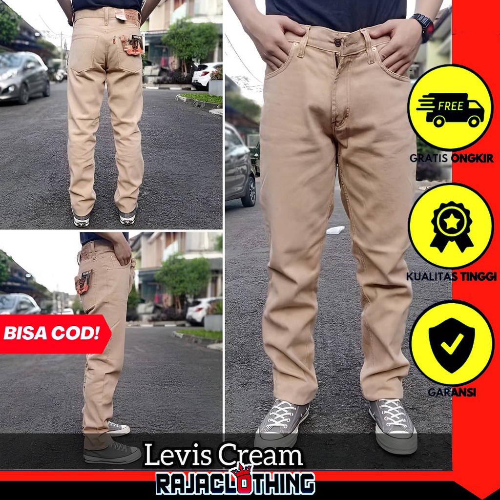 RCL - Celana Jeans Lepis Standar Pria Cowok Original Panjang Regguller Warna Cream Krem Hitam Biru Muda Dongker