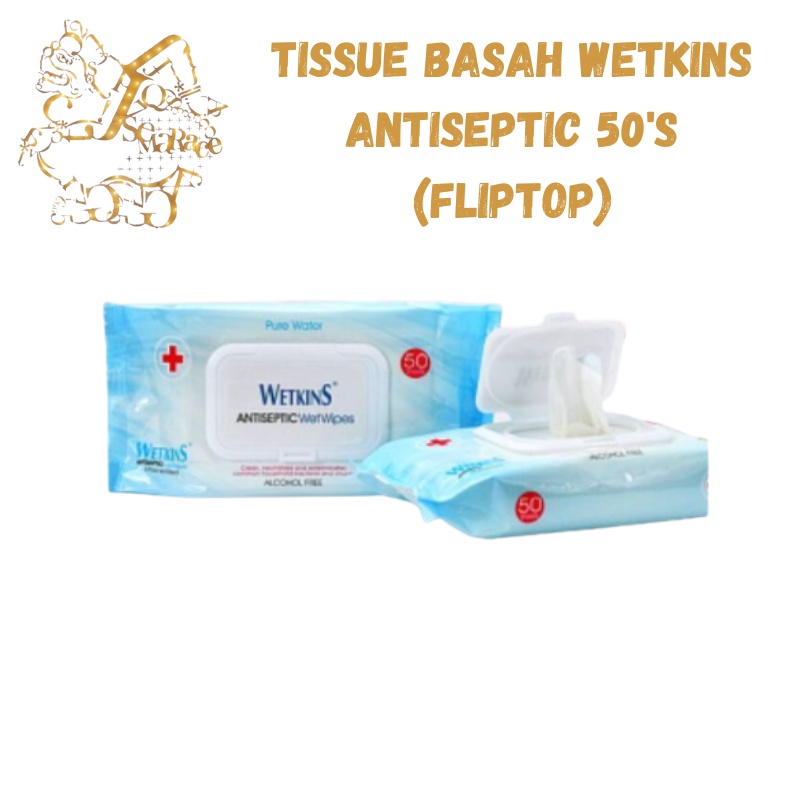 TISSUE BASAH WETKINS ANTISEPTIC 50'S ( FLIPTOP ) TISU WET WIPES ANTISEPTIC TISU BAYI