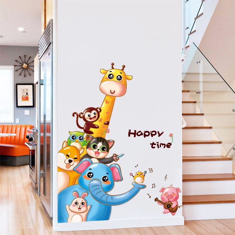 RELIZA Wall Sticker Animal Kid Zoo Happy Time Stiker Dinding LDR9306