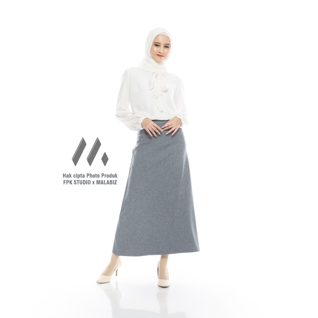 VIOLA  GREY - Rok Basic Wanita Formal Standar Bisnis Klok A Line Malabiz Warna Abu Muda Abu Abu Rok Basic Klok A Rok Dasar Rok Standar Rok Panjang Rok Santri Rok Jumbo