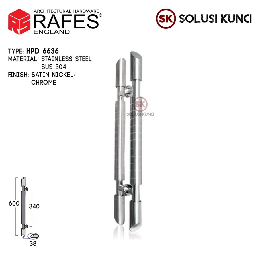 Handle Pintu / Tarikan Pintu Depan RAFES ENGLAND SUS 304 (HPD 6636)