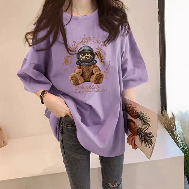 THISTLE - Oversize Tee Tshirt Wanita Model Longgar Motif Bear Astronot NS