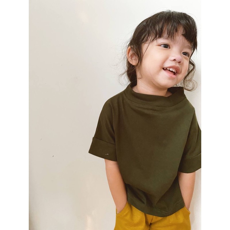 Kaos polos anak [Cropped Tee] Hijau Lumut