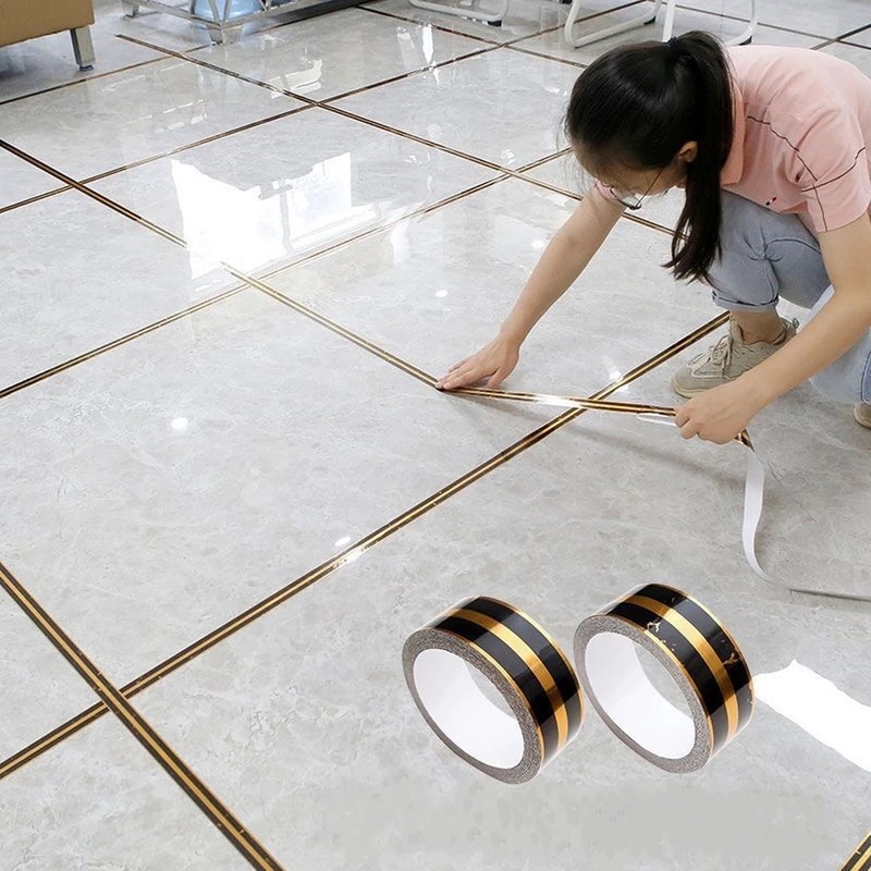 Wear-resistant Beautiful Seam Gold Line Self Adhesive Floor Tile Stickers / Waterproof Gap Sealing Tape Floor Beauty Home Decor