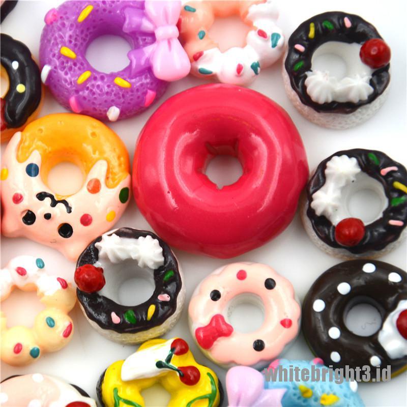 (white3) 10pcs Miniatur Donat Bahan Resin Untuk Dekorasi Handphone / Rumah Boneka Doughnut