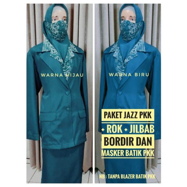 (Hijau Toska )Paket jazz pkk TANPA BATIK plus hijab dan masker