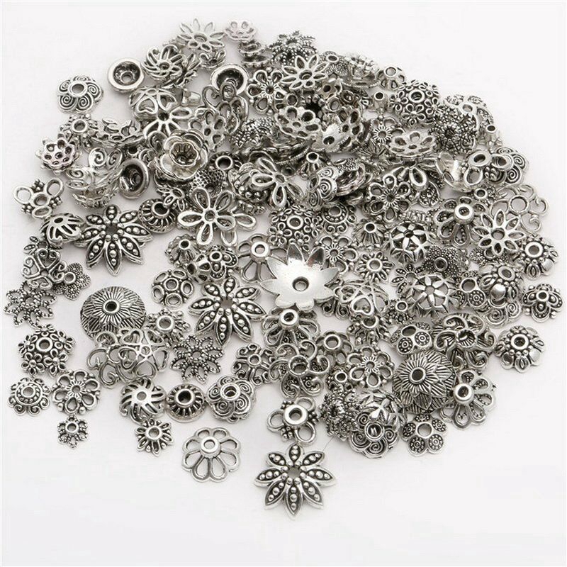 150 Pcs Manik-manik Spacer 45g Aneka Model Warna Silver Tibet untuk Membuat Perhiasan