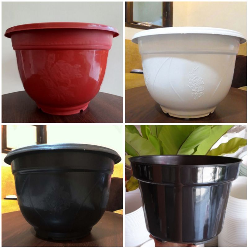 Pot Gentong 30 cm/ Pot Jumbo/ Pot Bunga Putih- Hitam 30 cm