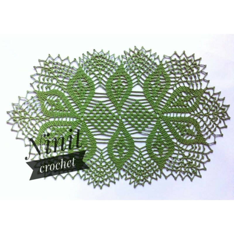 taplak meja rajut oval warna hijau