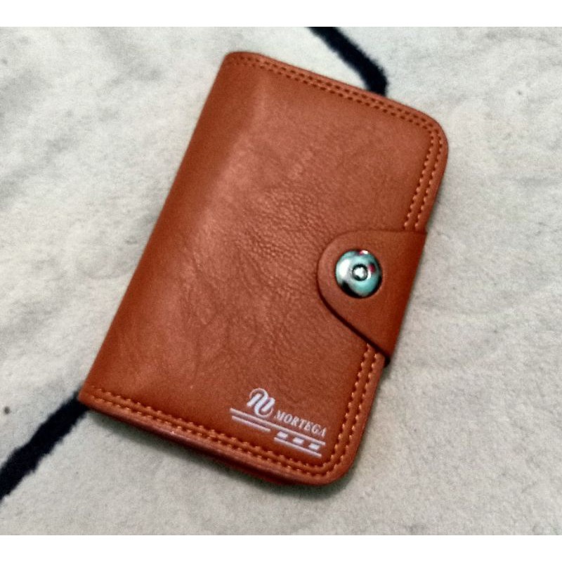 MORTEGA Dompet pria Kulit Lipat Model Kancing Magnet Ukuran 3/4