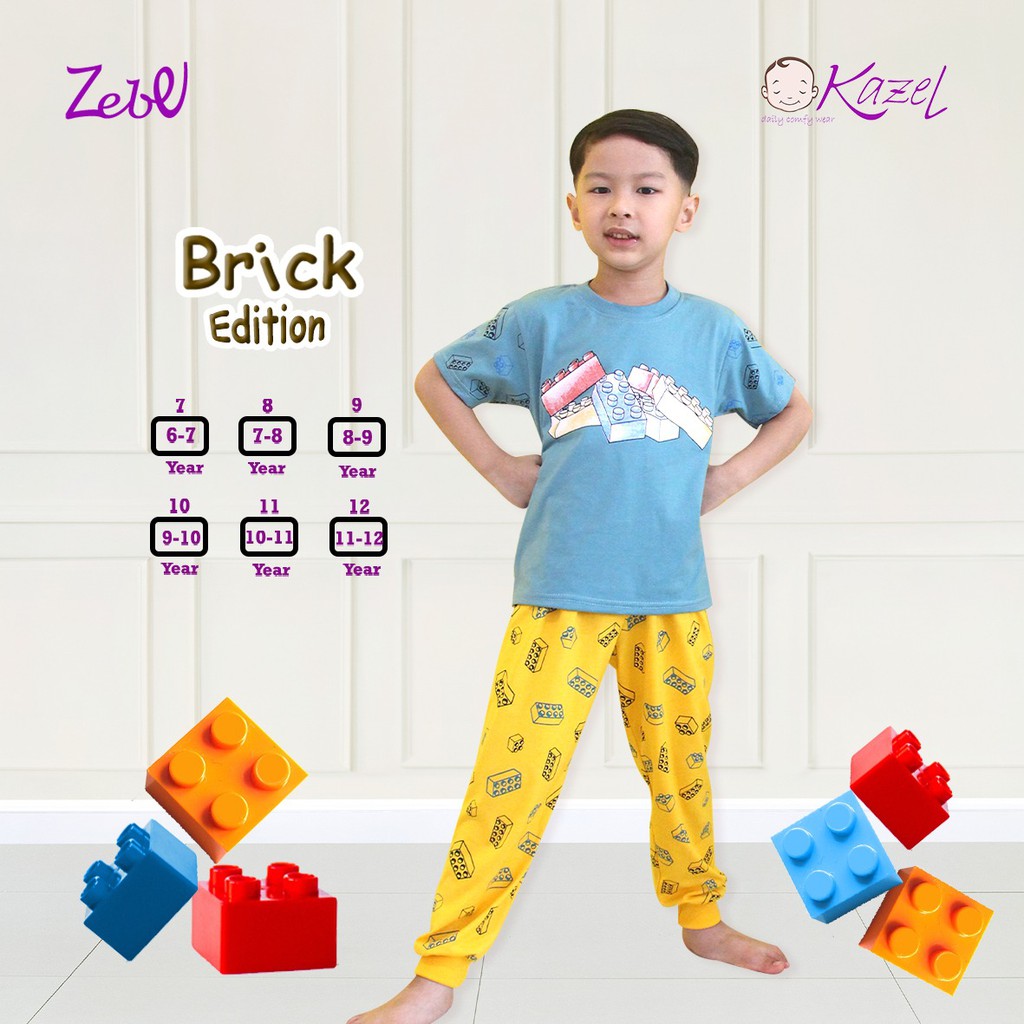 Zebe 6-12 tahun Piyama Motif BOY  Edition Wheel Brick Monkey KAZEL JOBEL CBKS