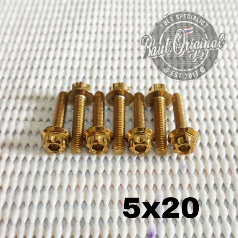 Baut probolt 5x20 gold new model drat 8 panjang 2cm Heng thailand