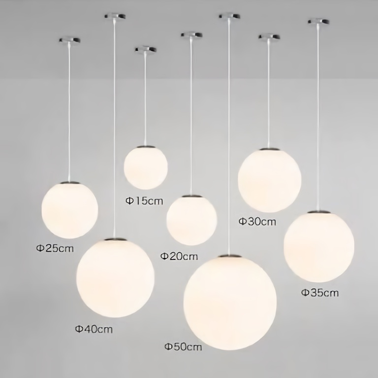 Lampu Gantung Bola Minimalis Amber / Putih Susu Ruang Makan 90810