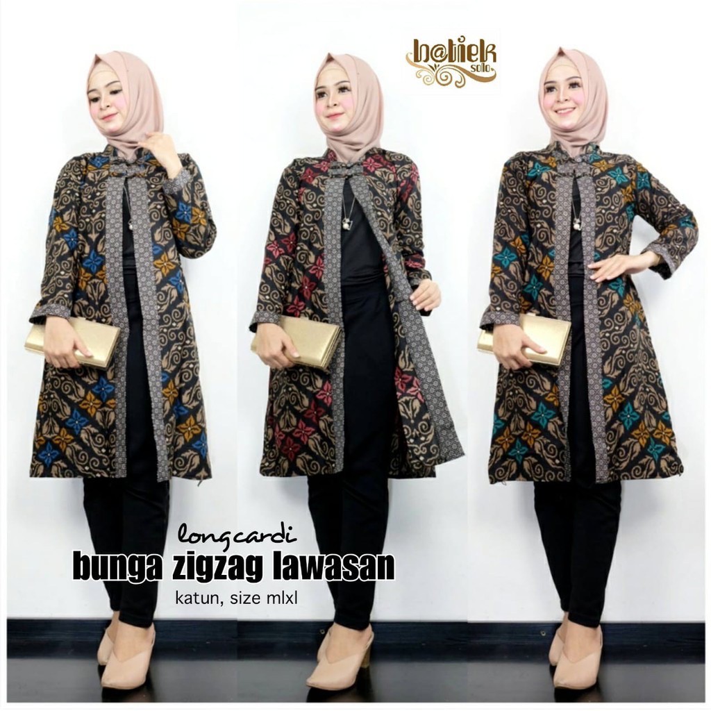 Longcardi Bunga Zigzag Lawasan Aluna Batik Marini Outer Outerwear Cardigan Kardigan Kantor Seragam