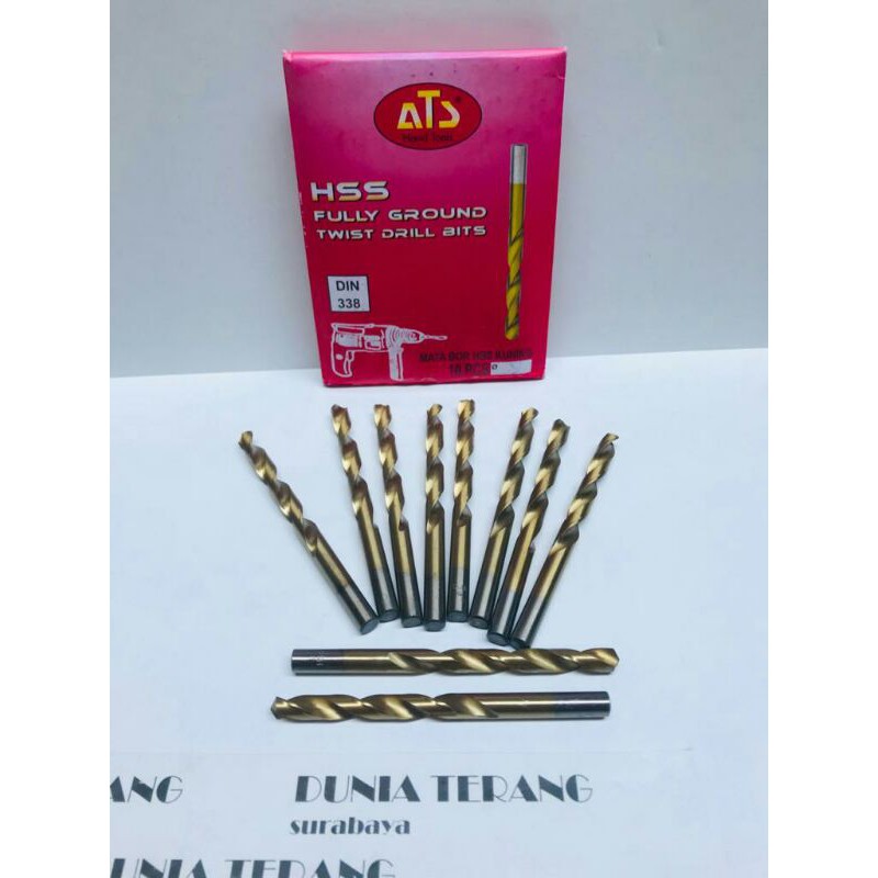 Mata Bor Besi ATS 9mm Kuning - HSS TiN Coated Fully Ground Twist Drill Bits 9 mm