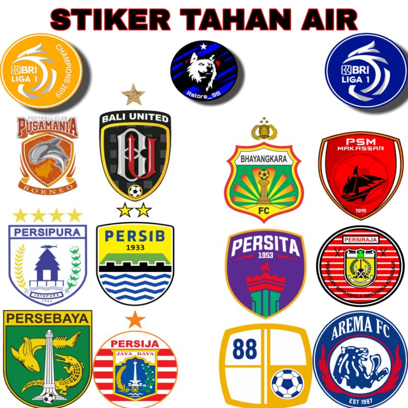 

STIKER STICKER TAHAN AIR PERSIB PERSIJA BALI UNITED PERSEBAYA AREMA LIGA 1 HELM TUMBLER MOTOR MOBIL LAPTOP HP