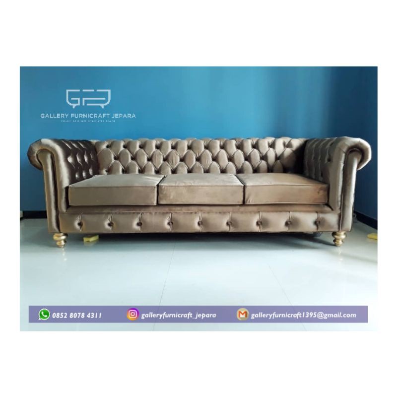 Sofa Chesterfield 3 Seater Velvet Gold