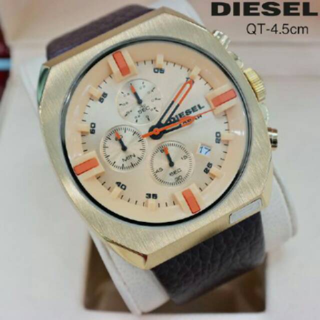 Jam Tangan Diesel Super Premium AAA+ Leather Coffee Gold Orange