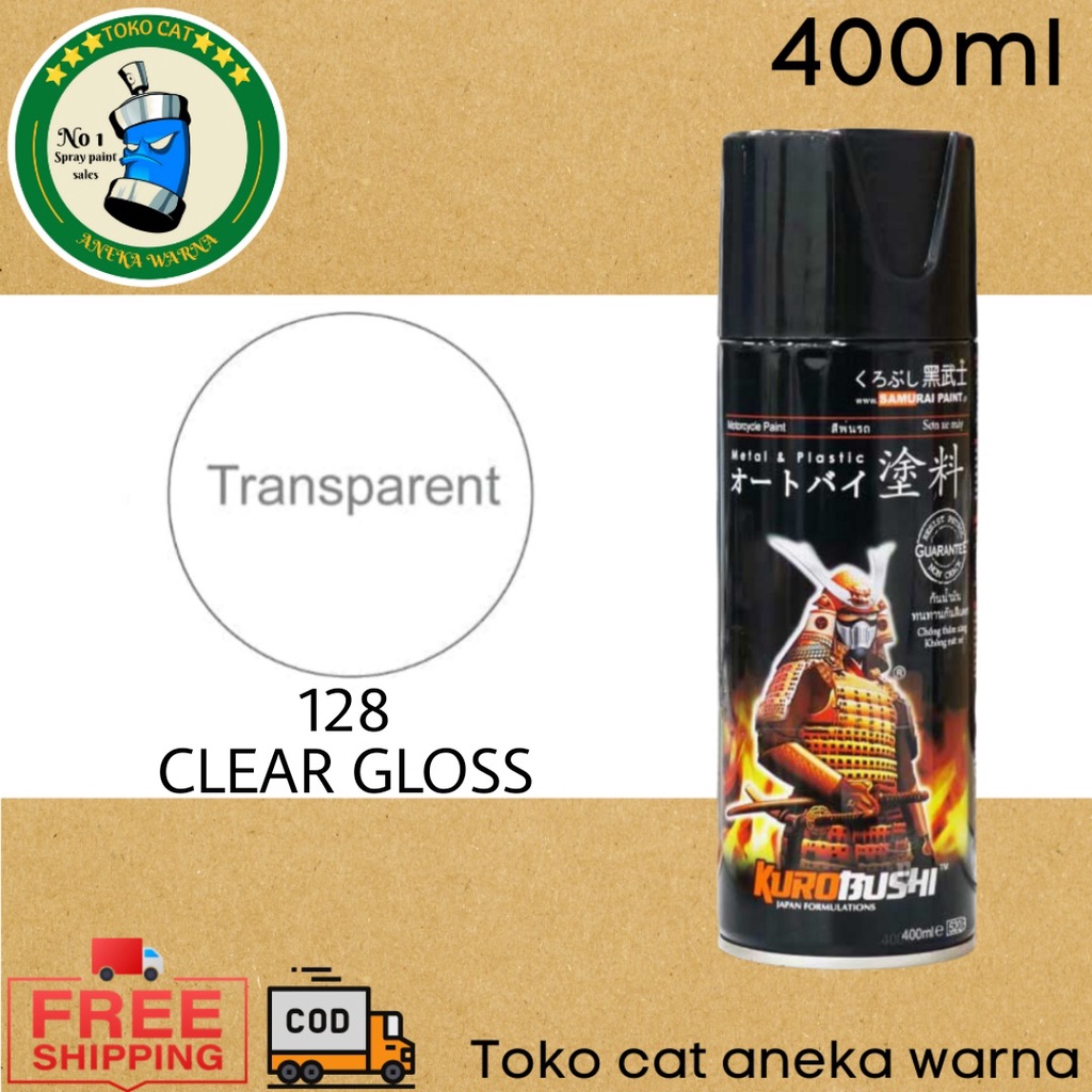 SAMURAI PAINT 128 CLEAR GLOSS 400ml TRANSPARAN (BENING) FINISHING PERNIS VERNIS CAT SEMPROT SPRAY PAINT PILOX PILOK