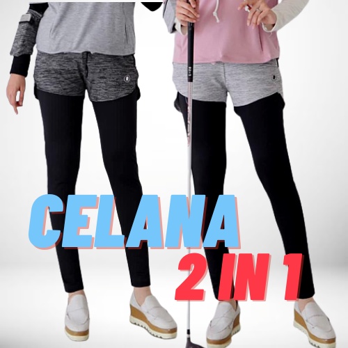 Legging Celana Olahraga 2 in 1 Bawahan Wanita Sport Lari Jogging