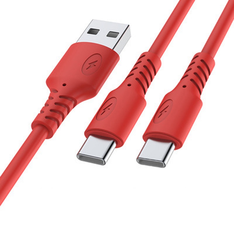 VIVI   2in1 USB To Dual Type C Male Cable Silicone Mobile Phone USB C Charging Cord Type C Charger Line for Cellphones