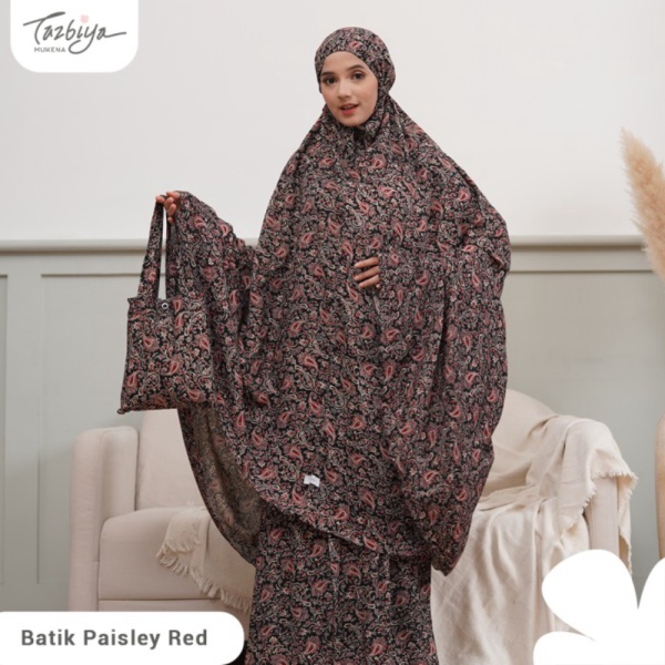 MUKENA TAZBIYA ALLOVER BATIK PAISLEY SERIES ALLSIZE - Red Murah