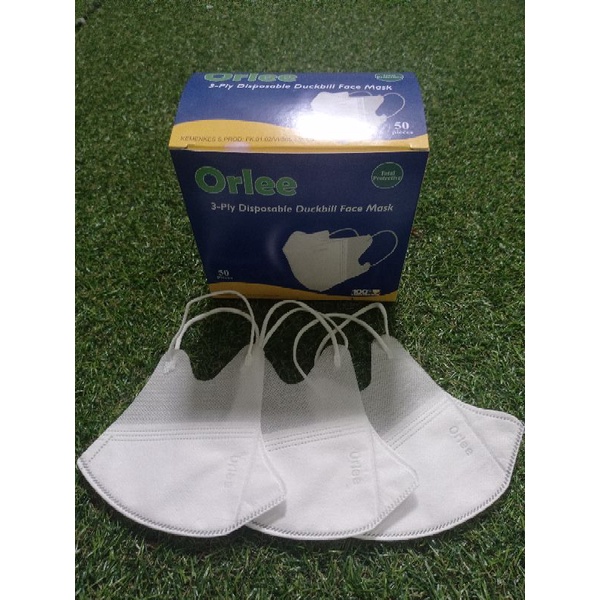 Masker duckbill orlee box isi 50 pcs warna putih ada embos dan garis hidung
