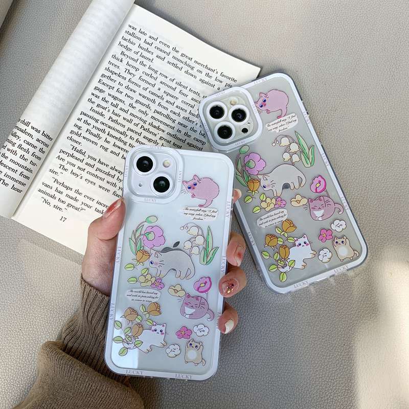 Nice Flowers Cat Soft Case iP iPhone 11 12 13 Pro Max 6 6S 7 8 + Plus X XR SE 2020 XS Max Casing