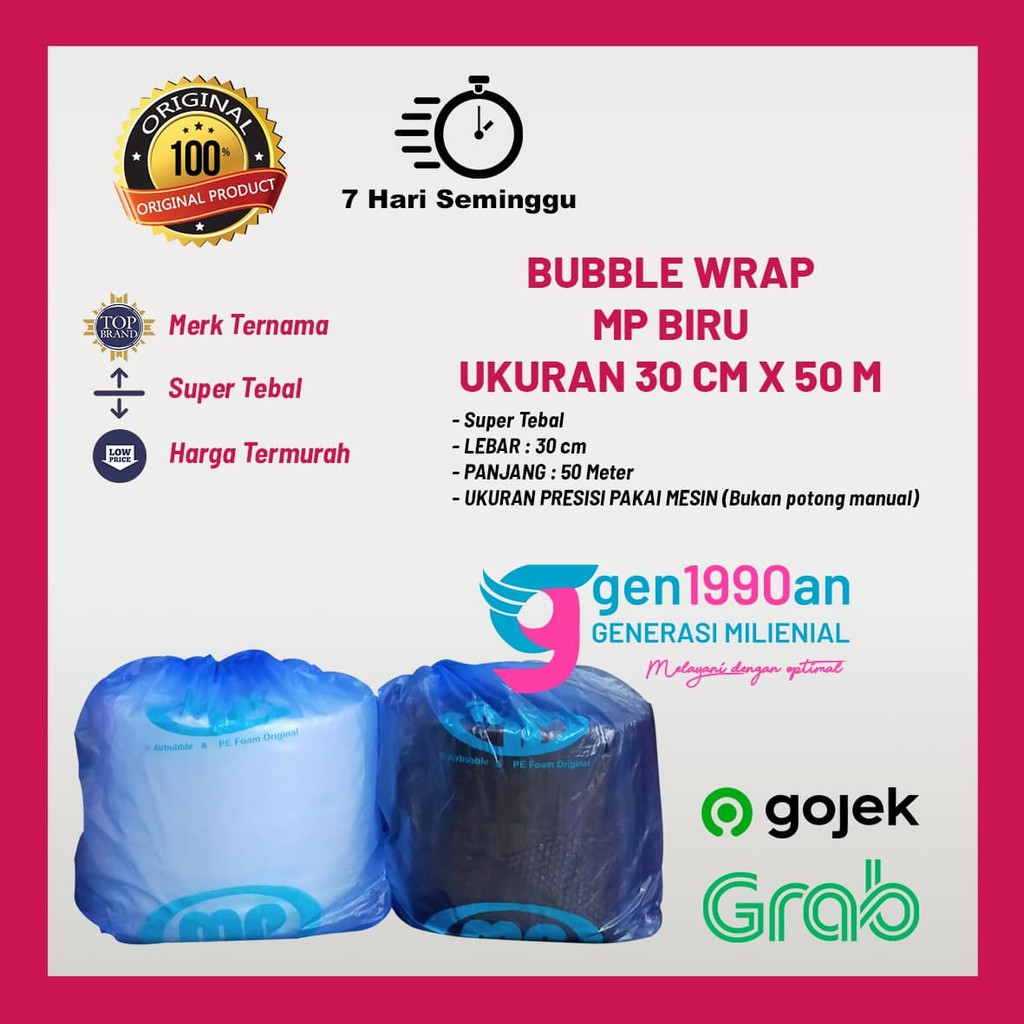 

Plastik Bubble Wrap 50 m x 30 cm bks Paling Tebal Aman Mulia Pack Biru JunDW