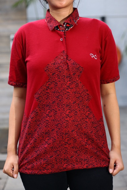 Loyal Kaos Polo Batik Maroon Modern Wanita M L XL XXL