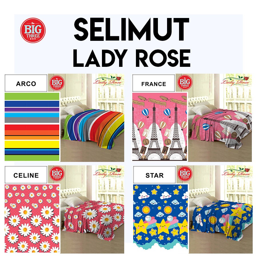 LADY ROSE Selimut 160x200 motif Alika Animal Aquatic Felicia Catty Danila Sefia Viola Pratista Elina France Rista Batman Hugo Star Tropis Lian London Delia Big Leaf Sunny Serra Starnight Watson- QUEEN 160