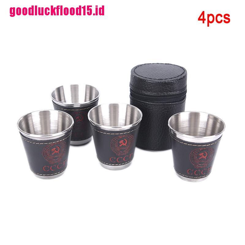 (LUCKID) 4pcs / lot Gelas Wine 70ml Bahan Stainless Steel Untuk Camping / Piknik