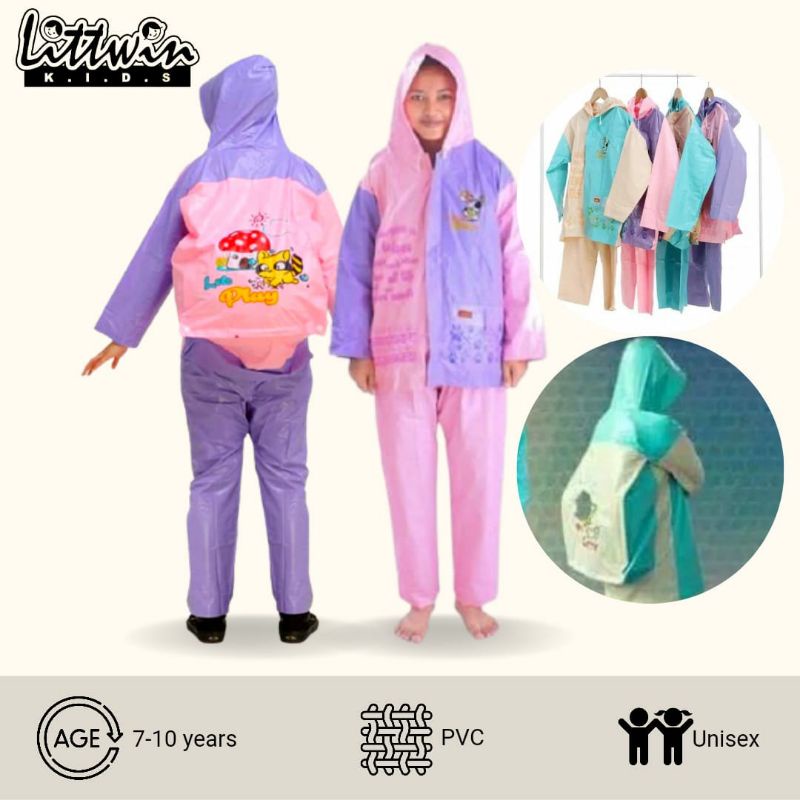(7-10 tahun) Setelan Jas Hujan Anak Ransel / Jas Hujan Backpack Anak Elmondo 606