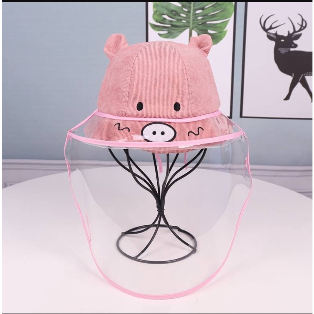 TOPI ANAK ANTI CORONA, FACE SHIELD ANAK, TOPI CORONA ANAK,  FACESHIELD TOPI ANAK, READY STOK!-BABI PINK (M/L)