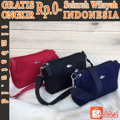 TAS SLING BAG LACOSTE 2 RUANG BAHAN NYLON / SLEMPANG LACOSTE IMPORT SUPER