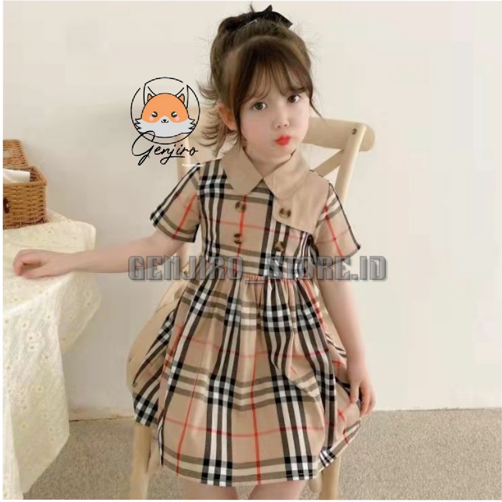 PAKAIN ANAK  PEREMPUAN/DRESS ANAK CEWEK/MOTIF BAHAN KOTAK KOTAK BURBERRY KOMBINASI/UNTUK ANAK USIA 1 TAHUN SAM PE 5 TAHUN/BISA COD