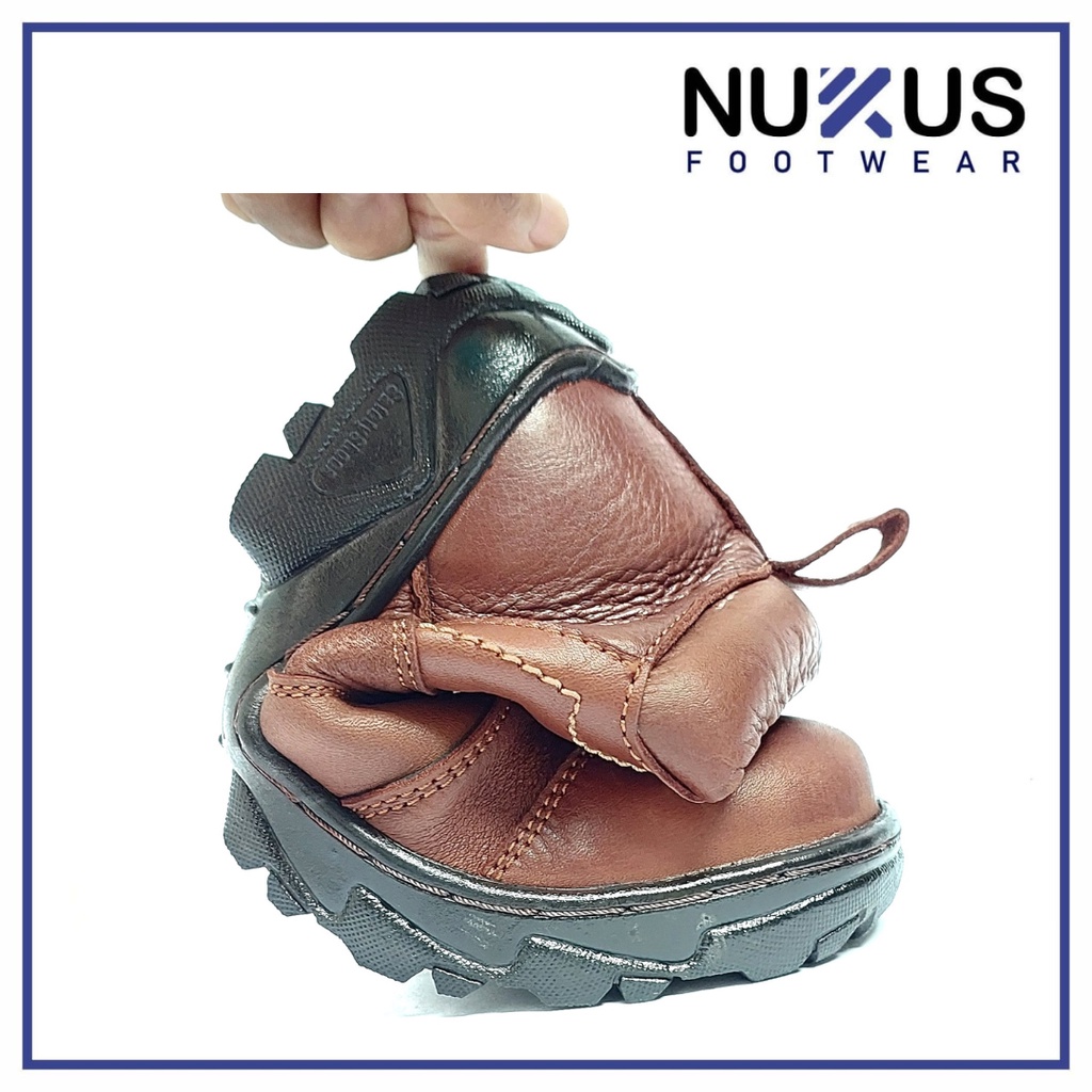 Nukus Sepatu Safety Boots Resleting Pria Kulit Asli Coklat - BRS