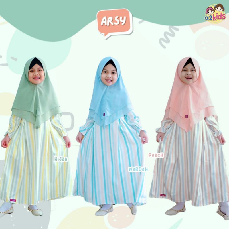 Gamis Anak Perempuan 1 tahun - 10 tahun Arsy by A2Kids Bahan Mascherati Mix dan Hijab Cerruty Amani